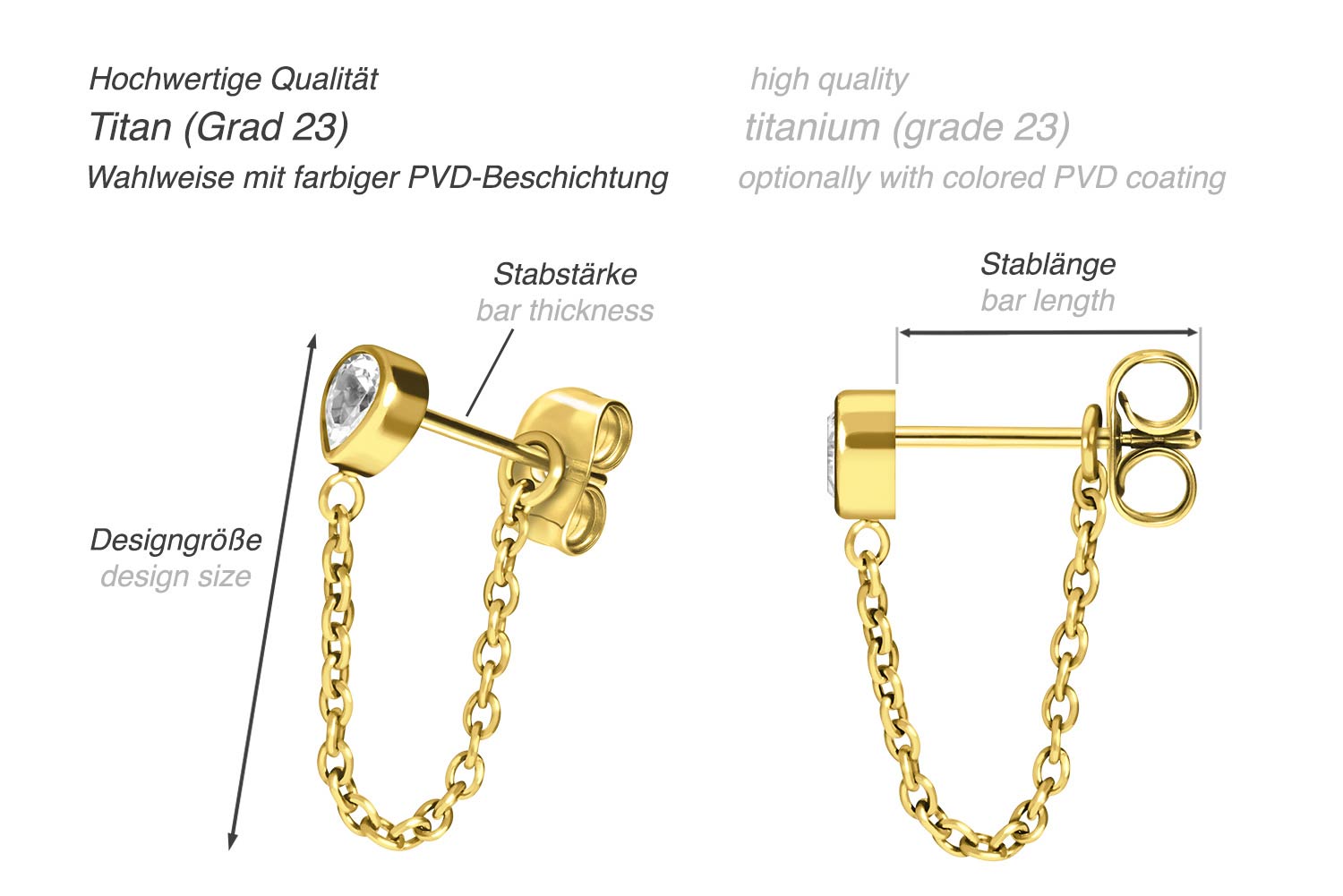 Titan Ohrstecker KRISTALLTROPFEN + KETTE