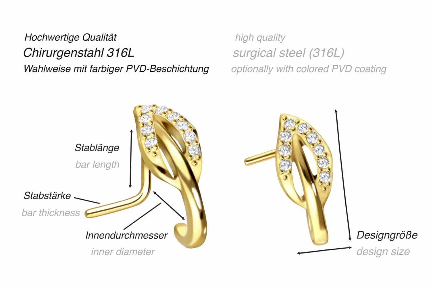 Chirurgenstahl Nasenstecker KRISTALLBLATT