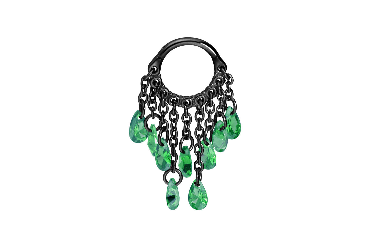 Surgical steel segment ring clicker CHAIN CURTAIN + CRYSTAL DROP