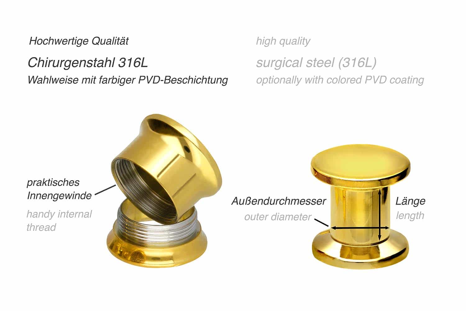 Chirurgenstahl Plug INNENGEWINDE