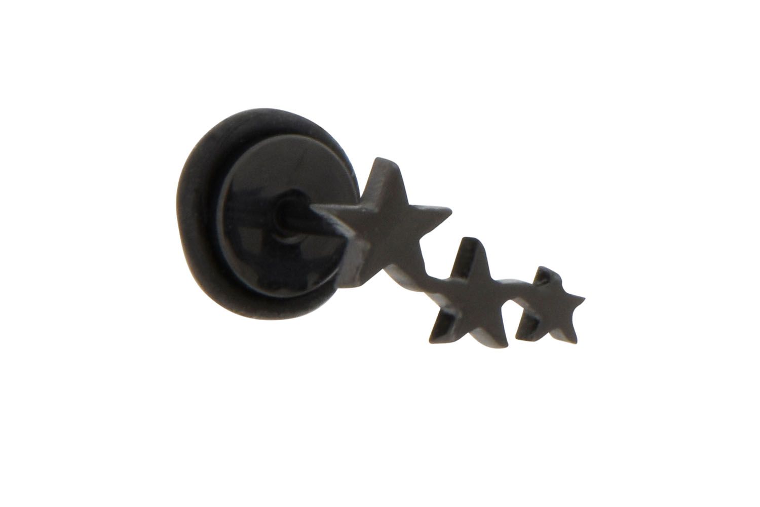 Surgical steel fake plug black THREE STARS ++SALE++