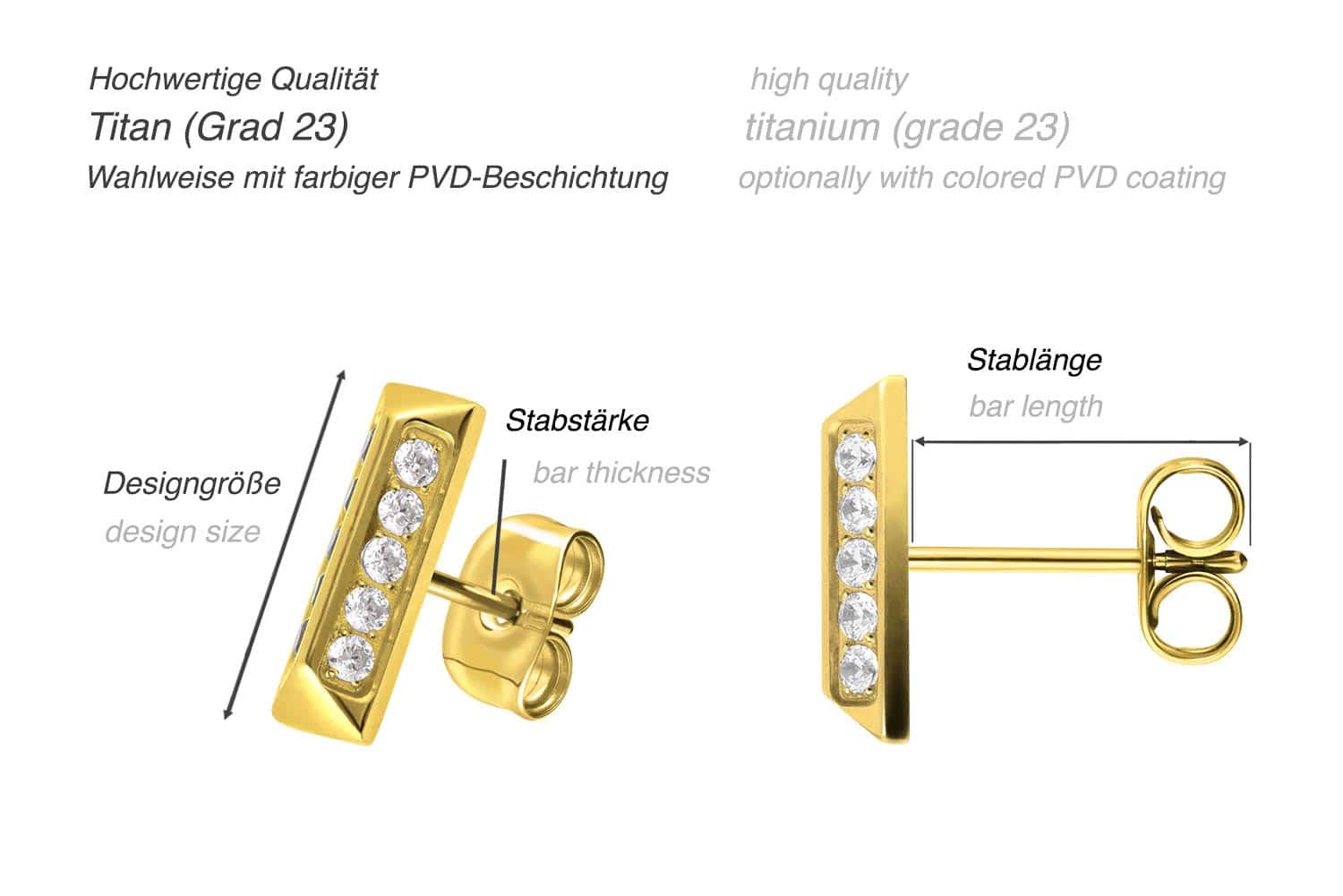 Titan Ohrstecker PYRAMIDE + EINGEFASSTE KRISTALLE