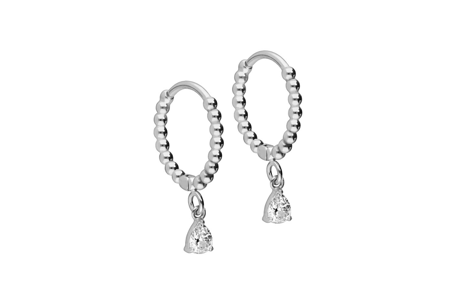 Chirurgenstahl Ohrclicker Creolen KUGELN + KRISTALLTROPFEN