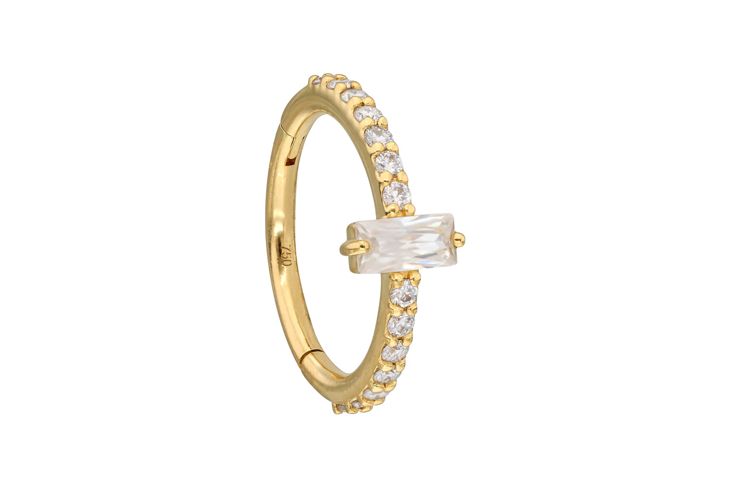 18 Karat Gold Segmentring Clicker MOISSANIT-RECHTECK + EINGEFASSTE MOISSANITE