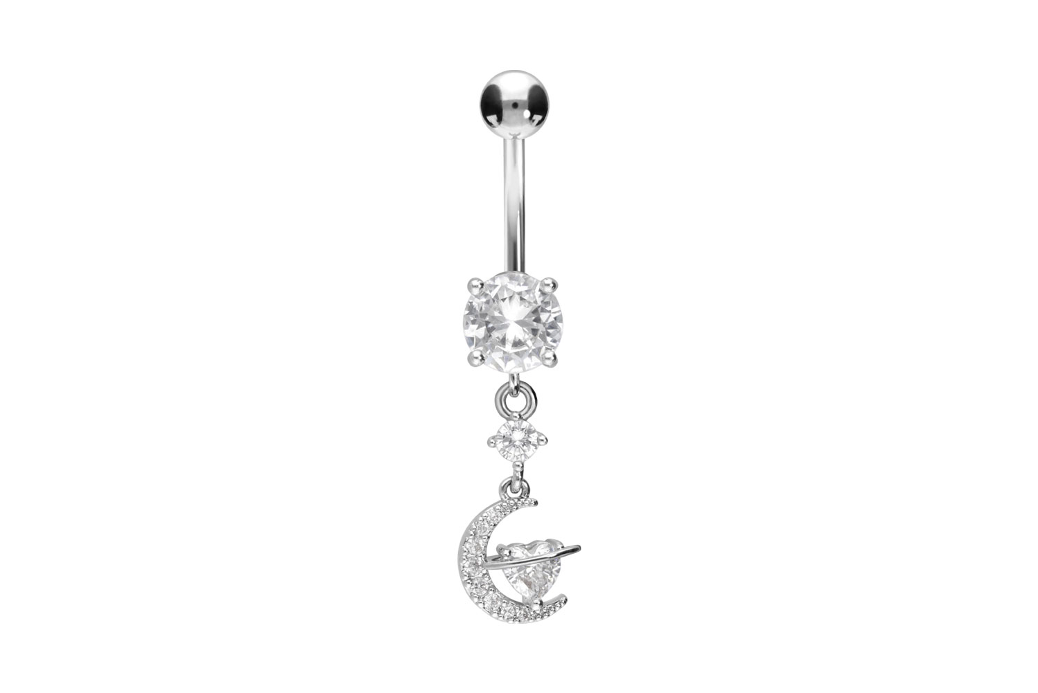 Surgical steel bananabell CRYSTAL MOON + CRYSTAL HEART