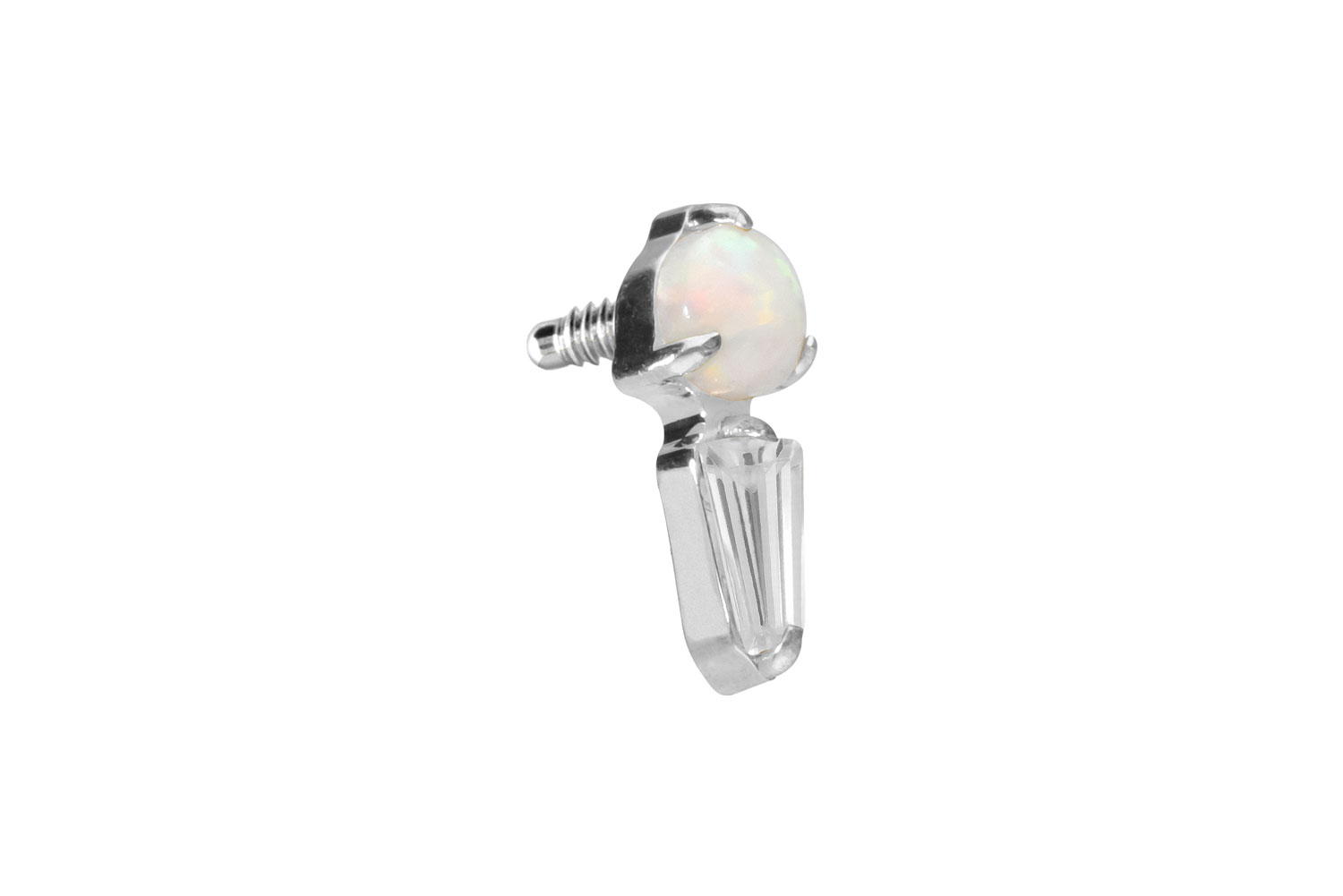 Titanium screw-in attachment with external thread SYNTHETIC OPAL + CRYSTAL RECTANGLE