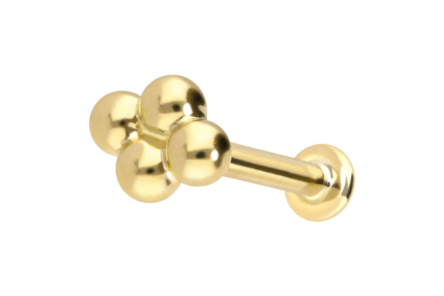 14 carat gold labret with push fit 4 BALLS