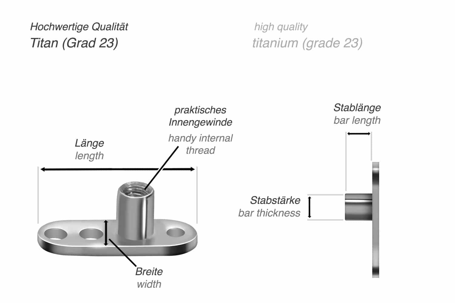 Titanium dermal anchor with 3 holes