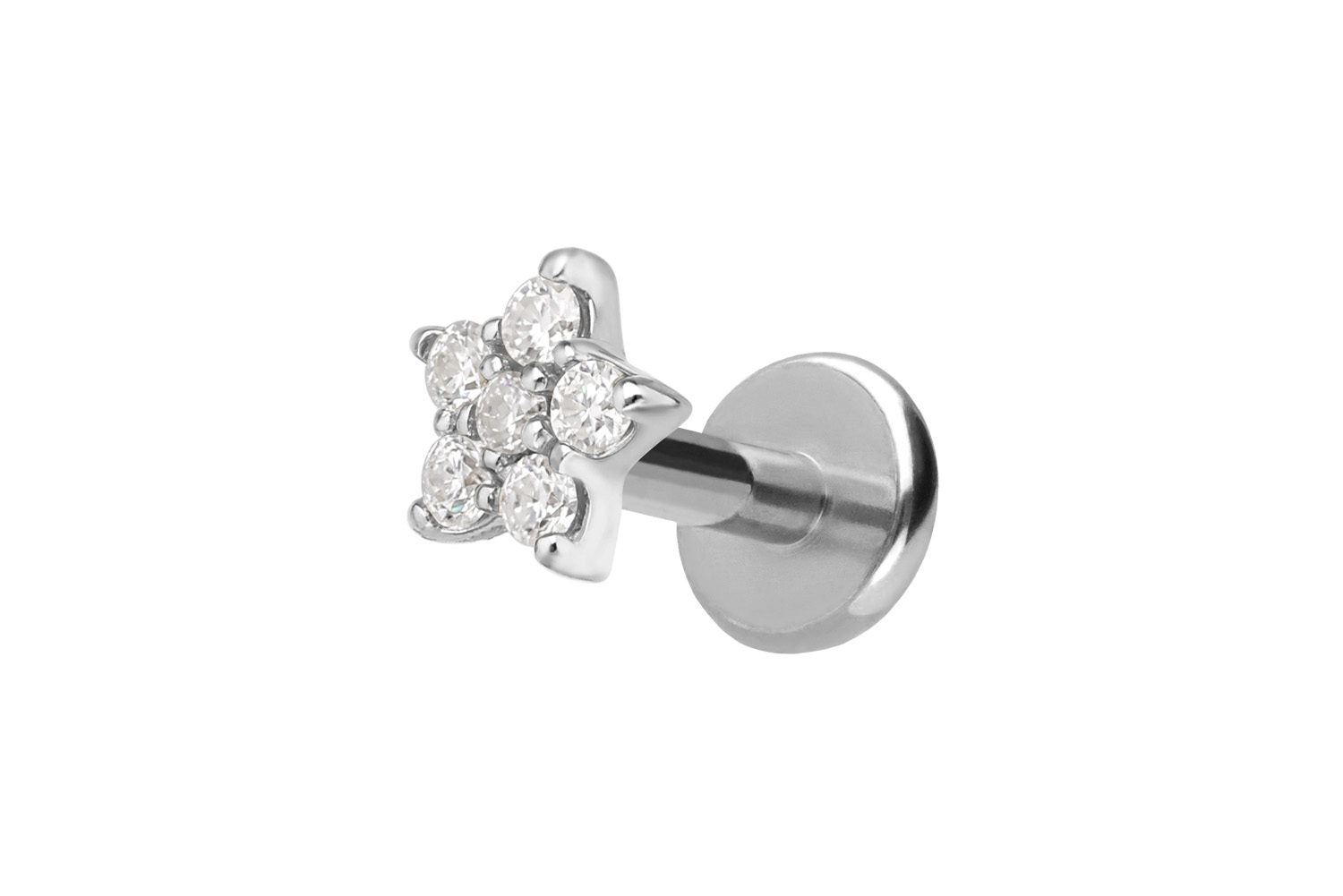 Titanium labret with internal thread + 925 silver attachment MOISSANITE STAR