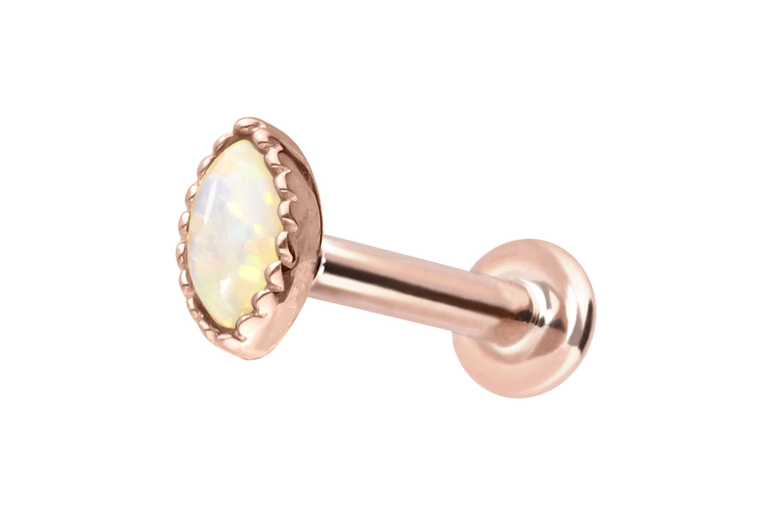 14 carat gold labret with push fit OVAL SYNTHETIC OPAL