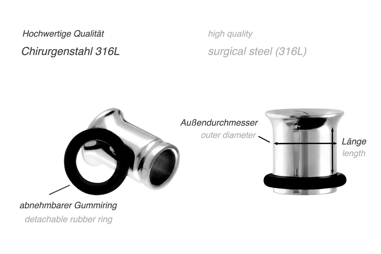 Surgical steel single flared tunnel with RUBBER RING ++SALE++