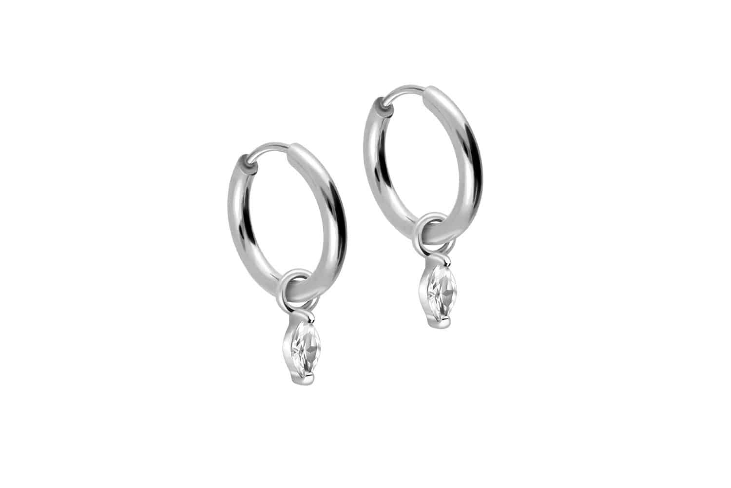 Surgical steel ear clicker creoles SETTED OVAL CRYSTAL