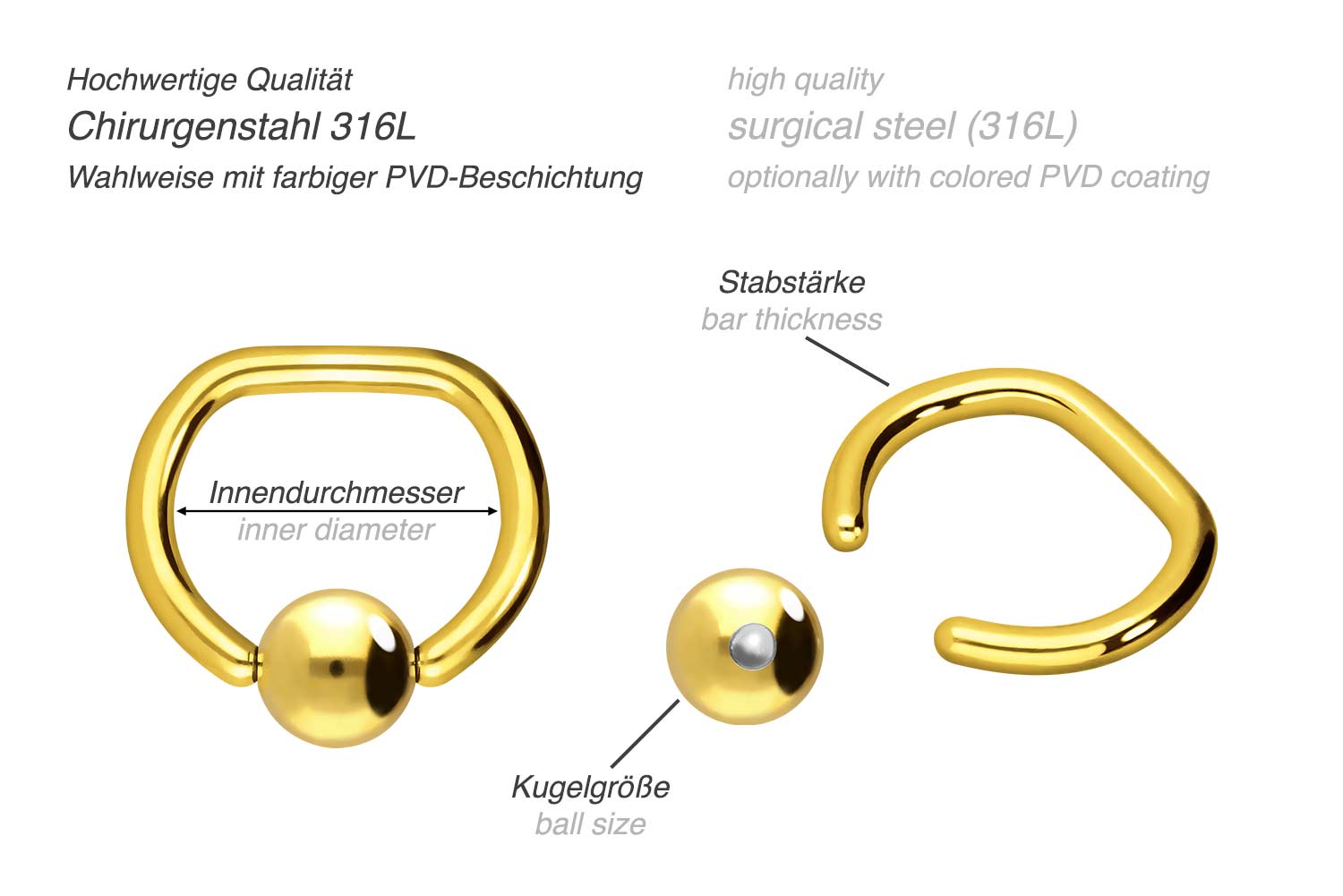 Surgical steel ball closure ring D-FORM ++SALE++