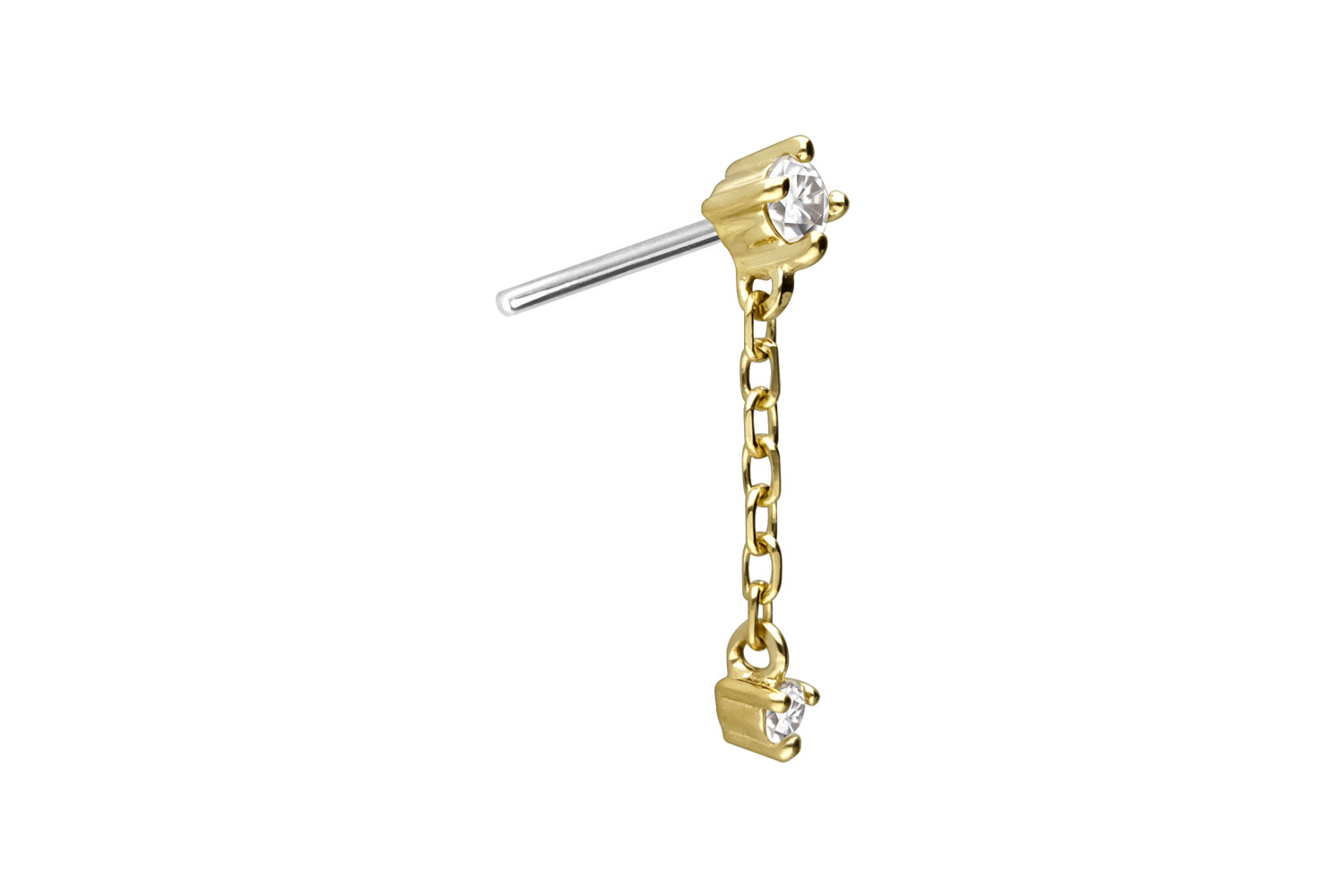14 carat gold attachment with titanium push pin 2 MOISSANITES + CHAIN