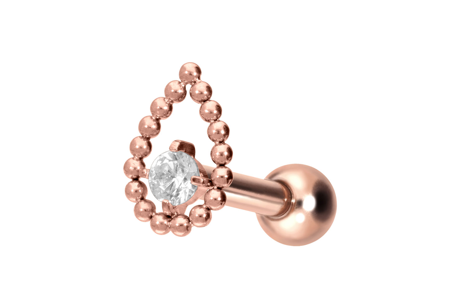 Titanium ear piercing with internal thread DROP + CRYSTAL