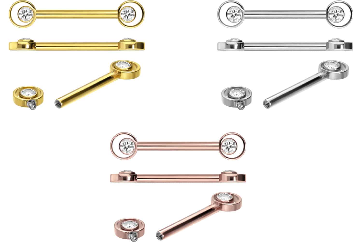 Titanium nipple piercing with internal thread RING + CRYSTAL