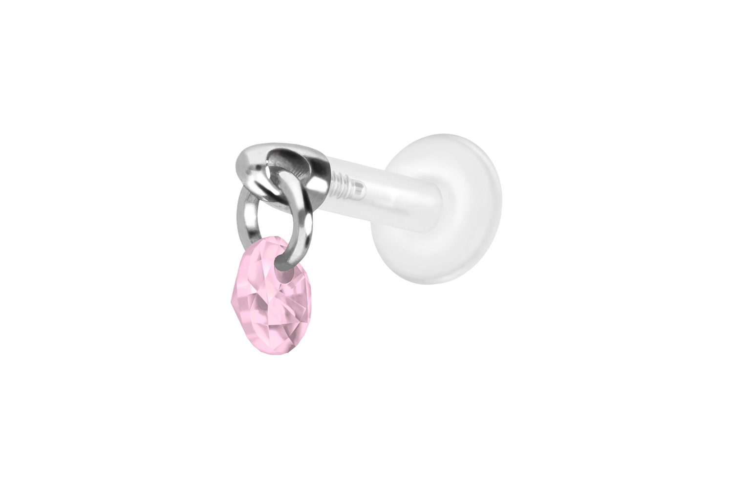 PTFE labret with internal thread + titanium attachment ROUND CRYSTAL