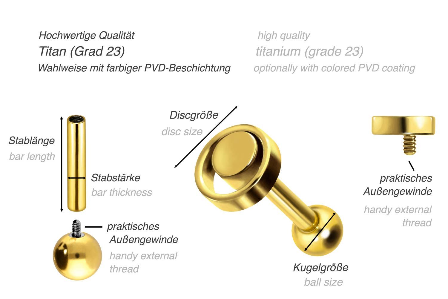 Titanium ear piercing with internal thread RING + DISC