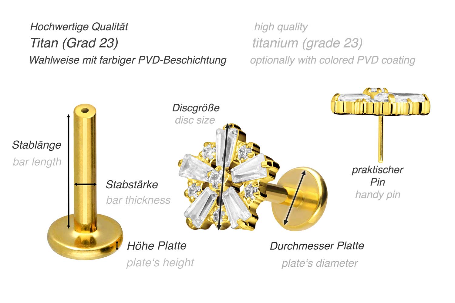 Titanium labret with push fit SNOWFLAKE