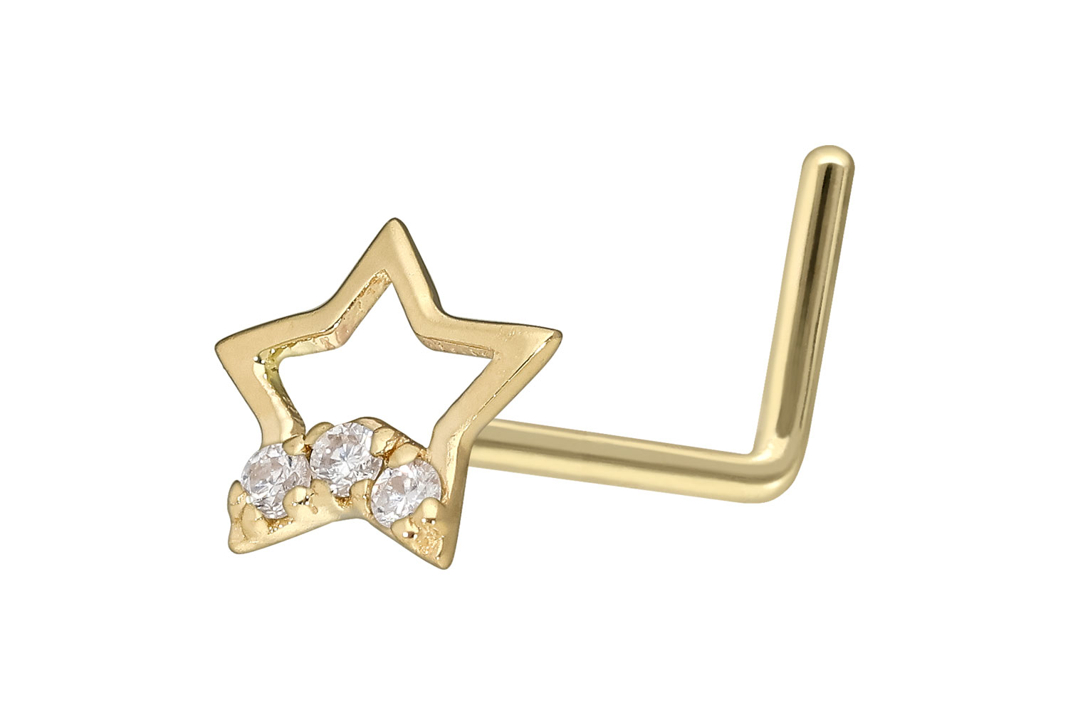 14/18 carat gold nose stud L-form 3 MOISSANITE + STARS