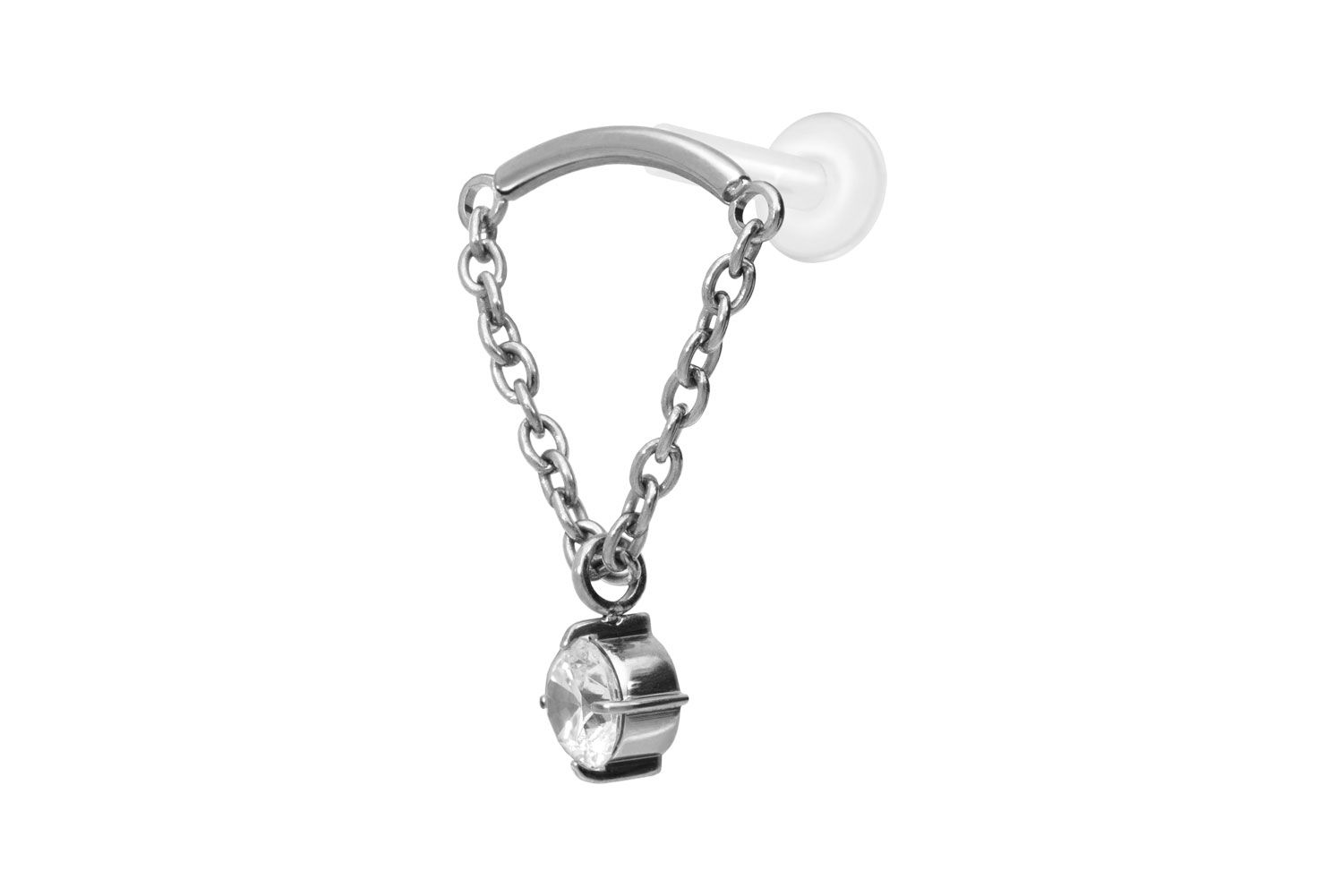 PTFE labret with internal thread + titanium attachment ARCH + CHAIN + CRYSTAL