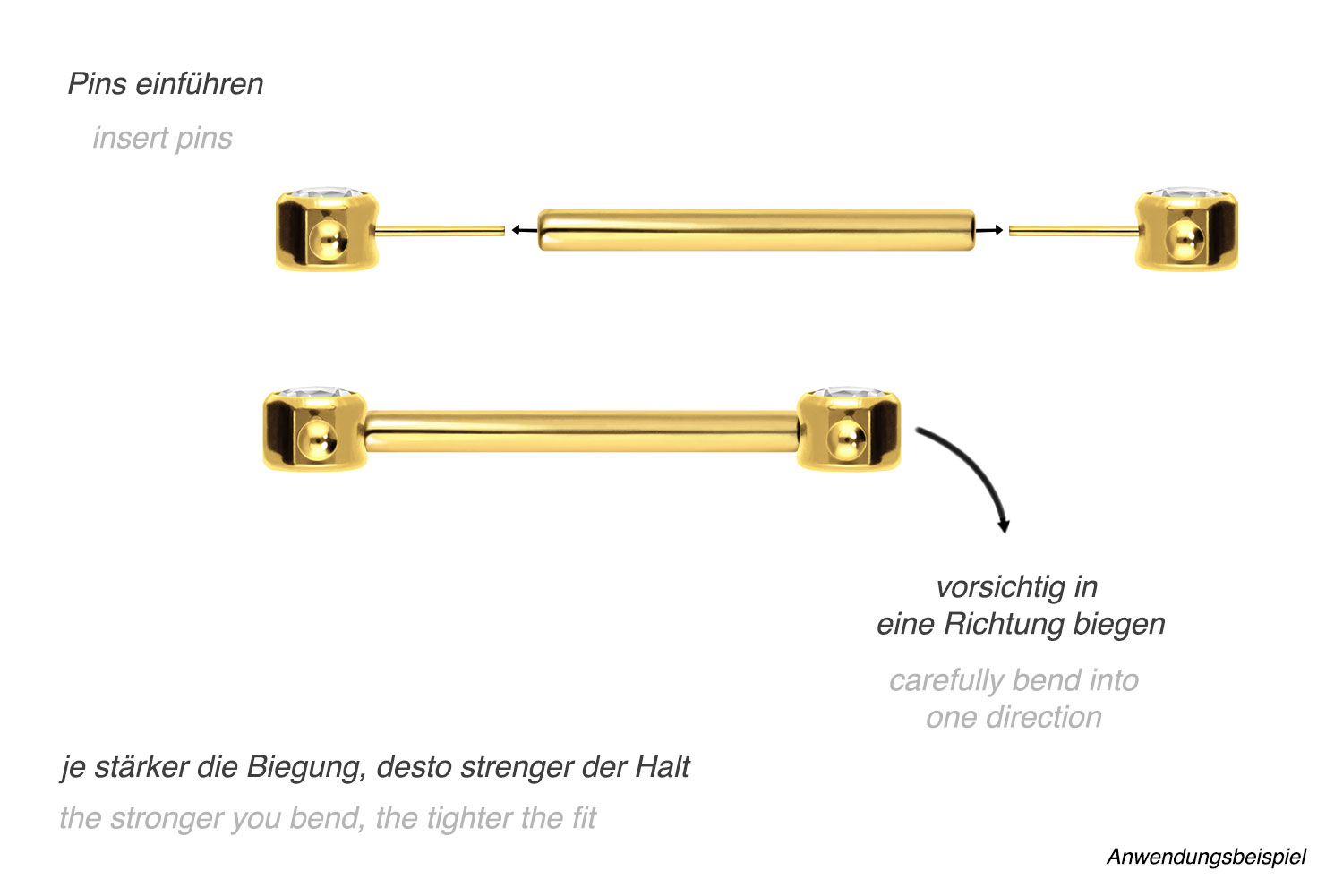 Titanium barbell with push fit CRYSTAL + 2 BALLS