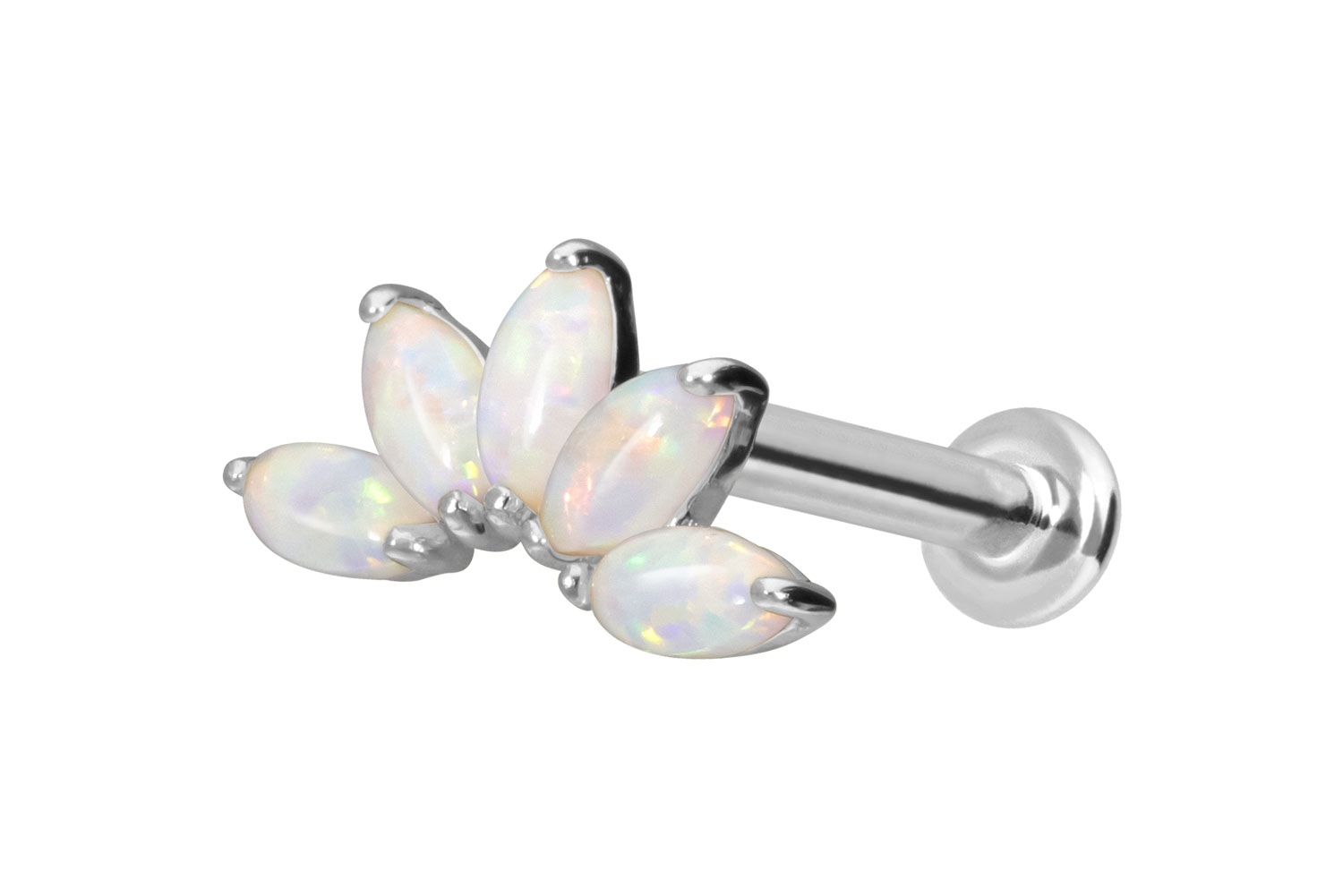 14 Karat Gold Labret mit Innengewinde LOTUSBLÜTE + SYNTHETISCHE OPALE