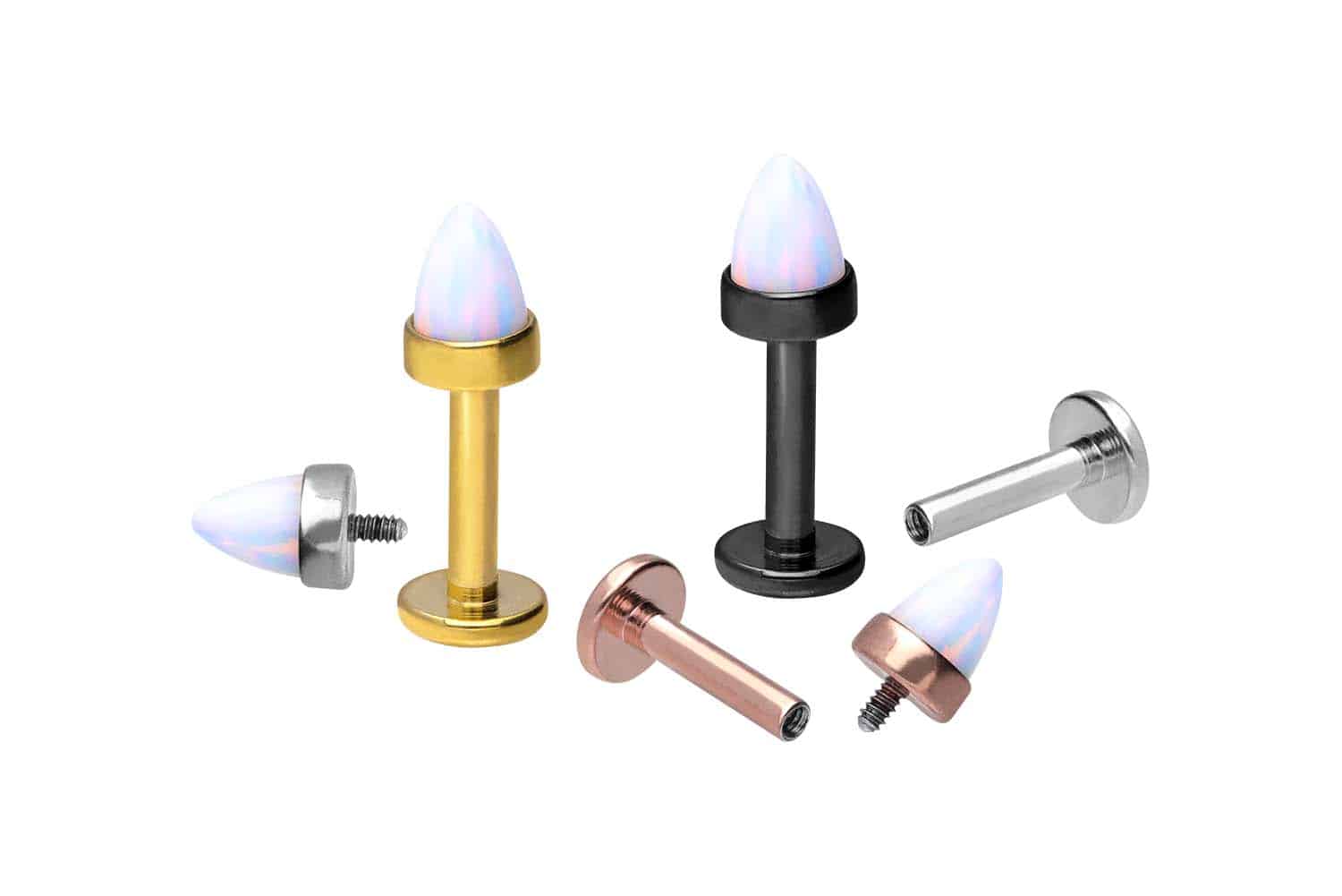 Surgical steel labret with internal thread OPAL CONE