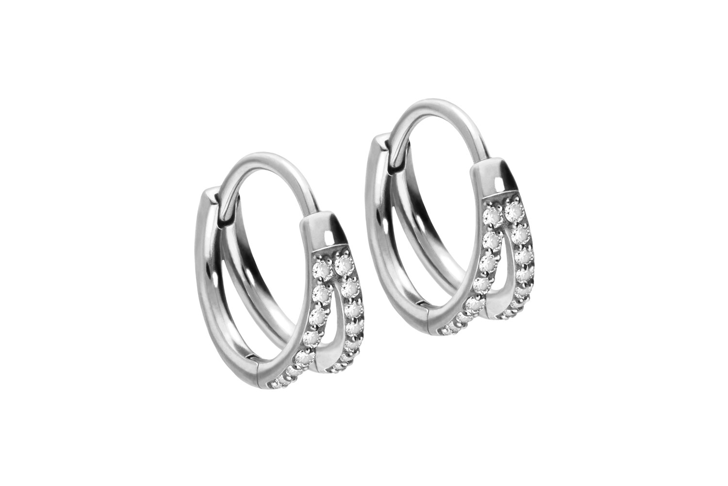 Surgical steel ear clicker creoles 2 RINGS + SETTED CRYSTALS
