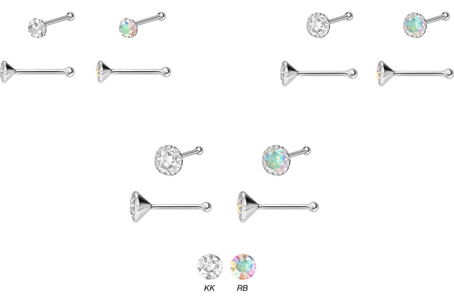 925 silver nose stud pin SETTED CRYSTAL