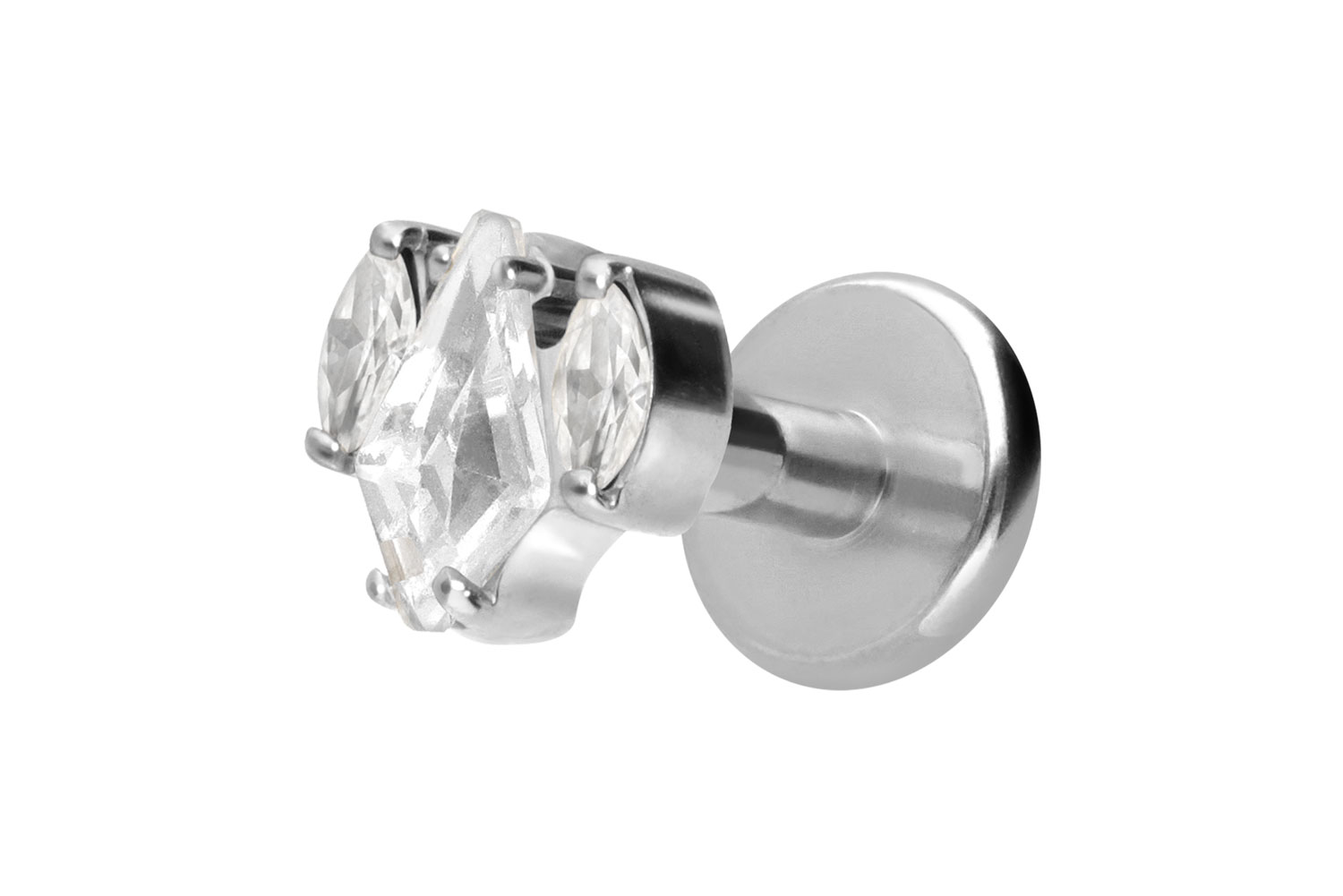 Titanium labret with internal thread CRYSTAL SHIELD + CRYSTAL OVALS