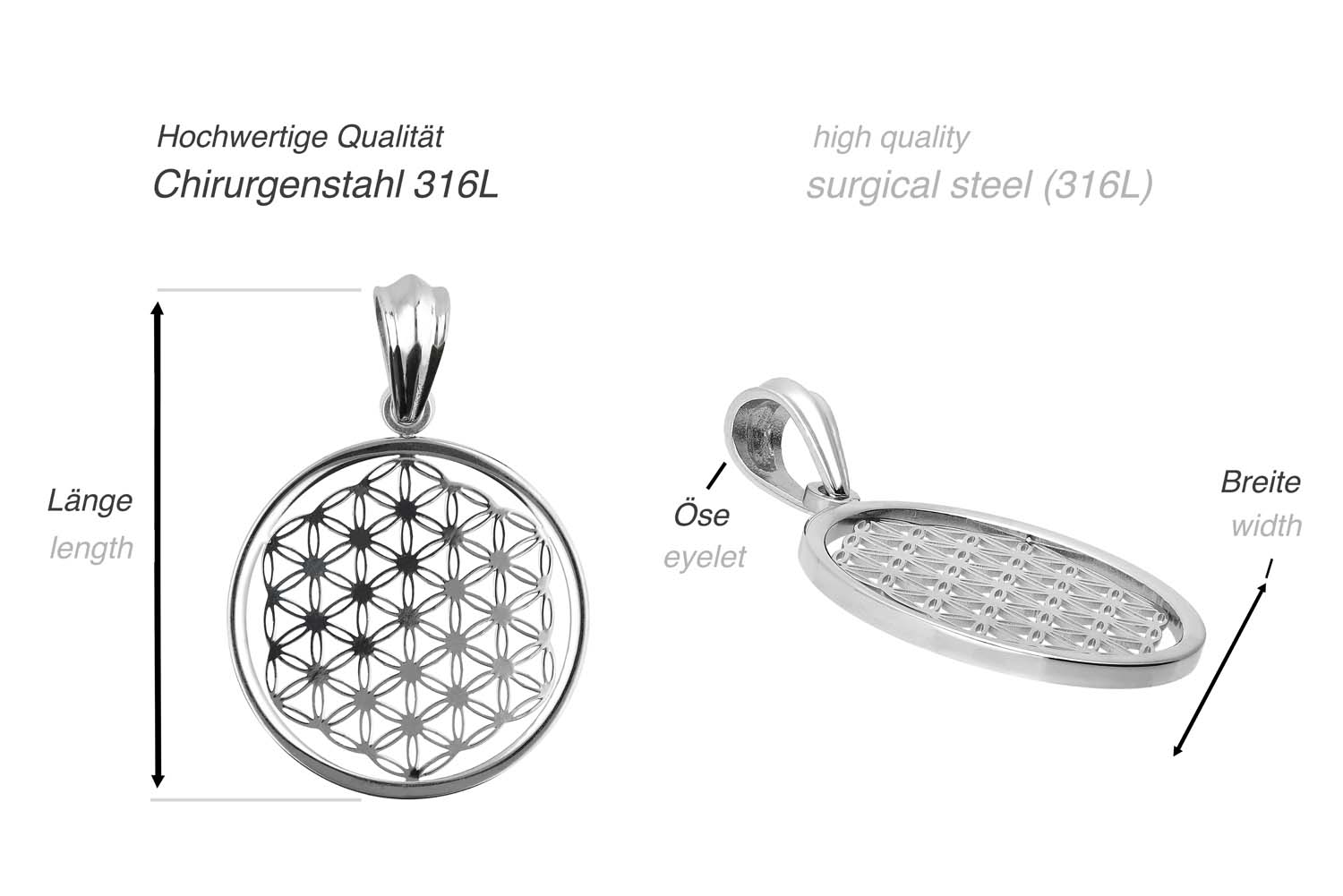 Surgical steel pendant FLOWER OF LIFE