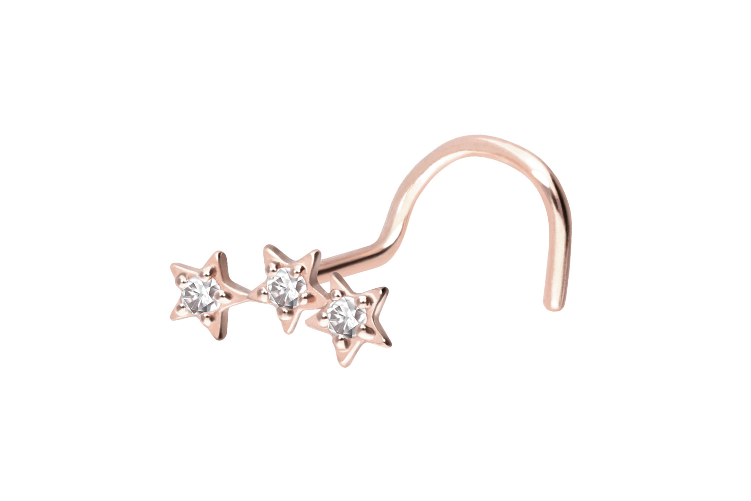 14/18 carat gold nose stud spiral 3 MOISSANITE STARS