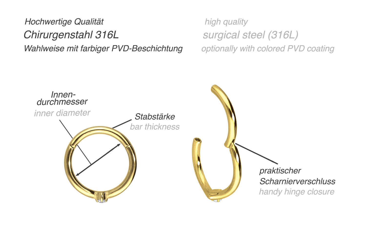 Surgical steel segment ring clicker SETTED CRYSTAL