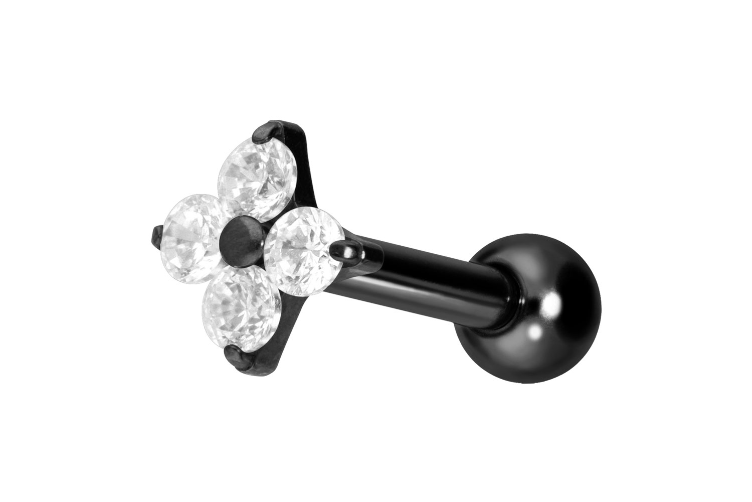 Titanium ear piercing with internal thread CRYSTAL FLOWER