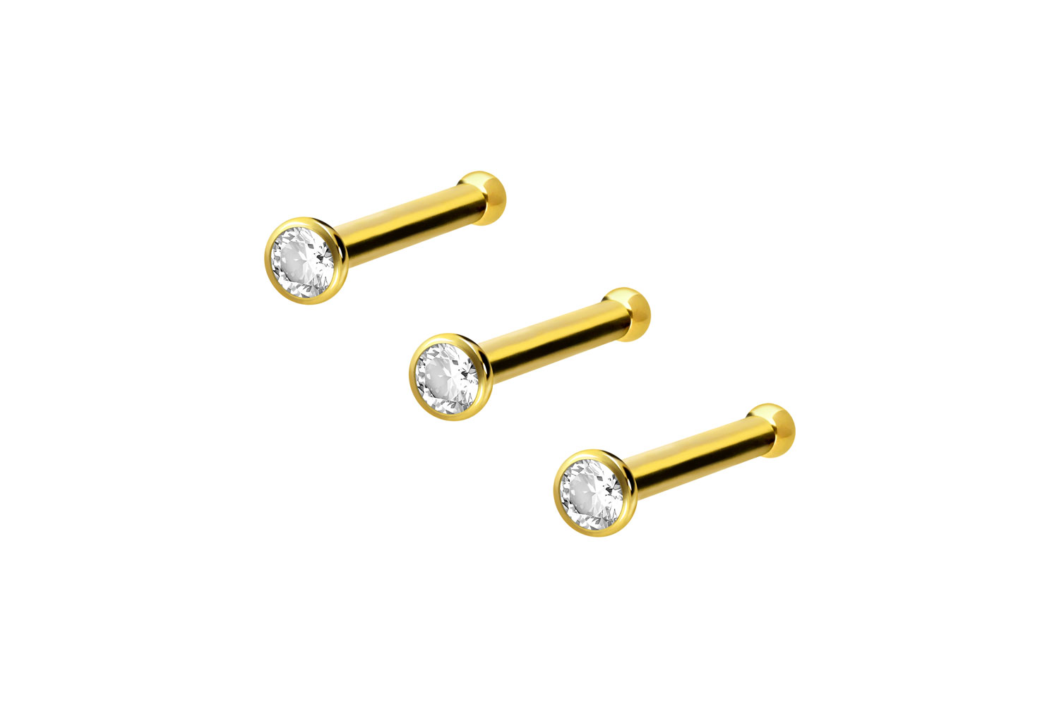 3er Set Titan Nasenstecker Pin KRISTALL