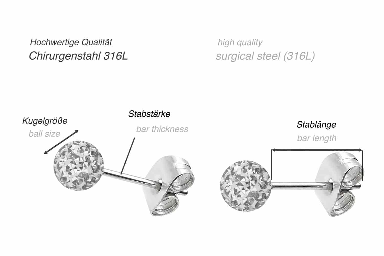 Surgical steel ear studs EPOXY