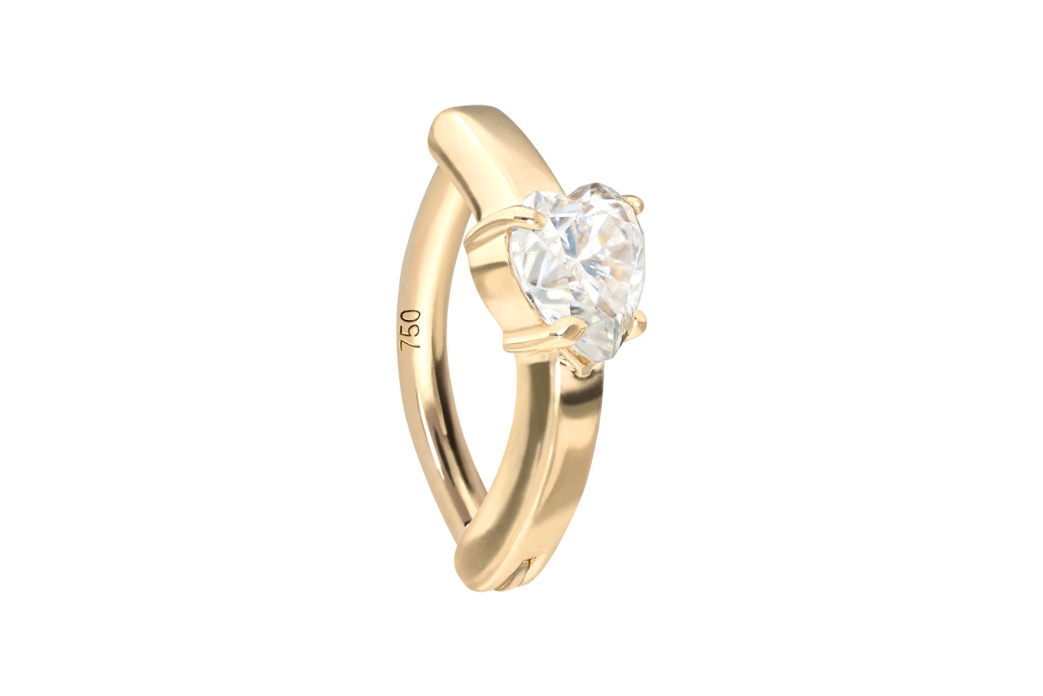 14/18 carat gold belly button clicker ARCH + MOISSANITE HEART