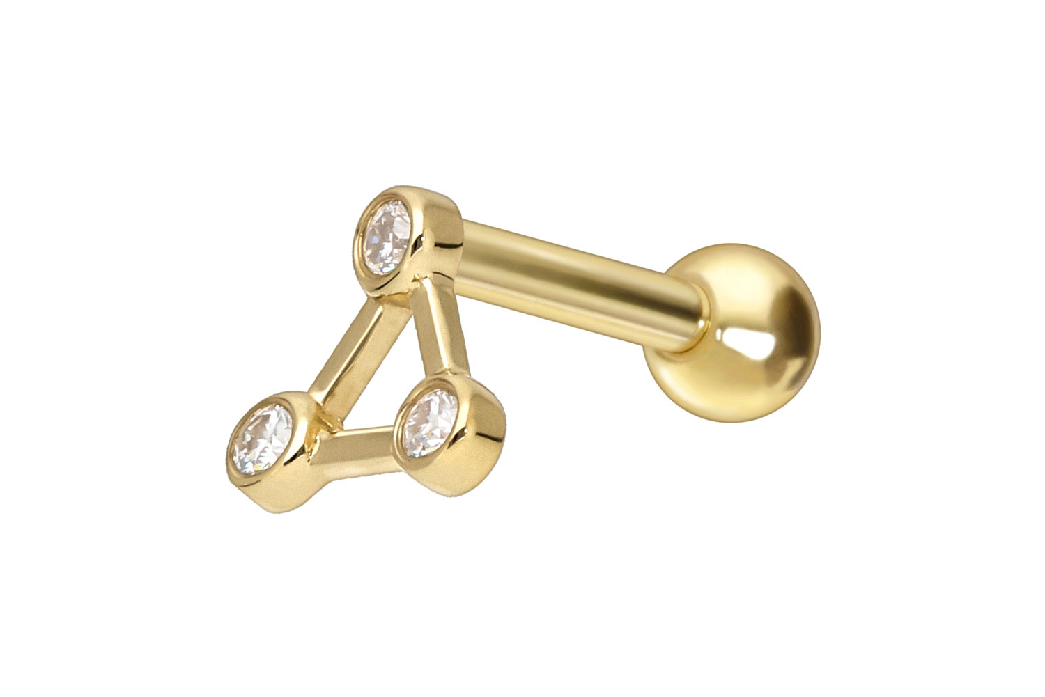 14/18 carat gold ear piercing 3 MOISSANITES + TRIANGLE