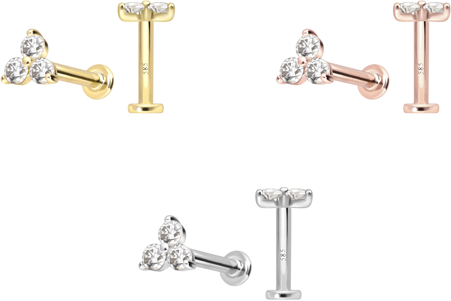 14 carat labret with internal thread MOISSANITE FLOWER