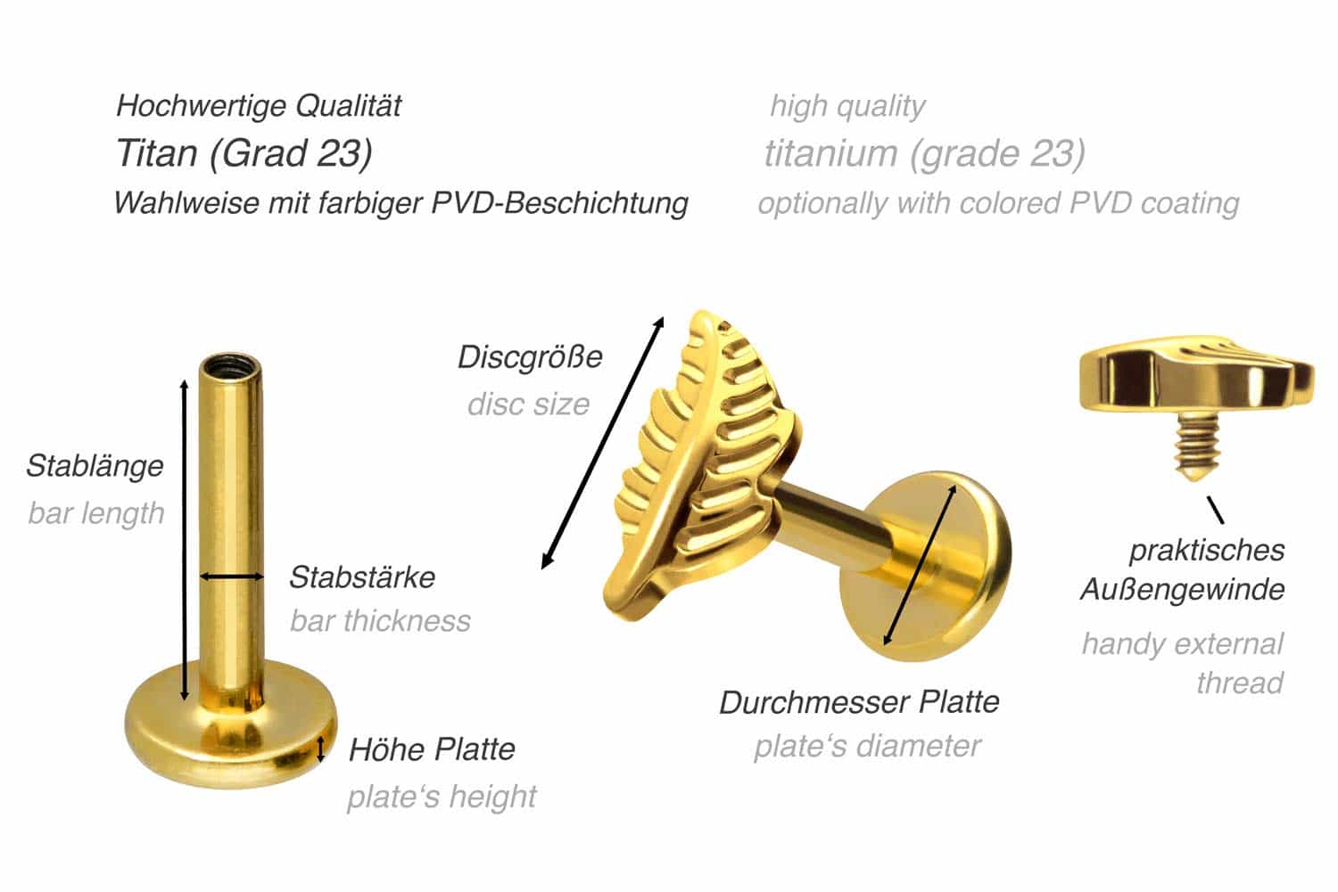 Titan Labret mit Innengewinde BLATT