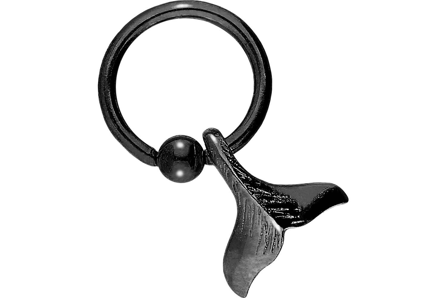 Surgical steel ball closure ring with brass design WHALE FIN ++SALE++