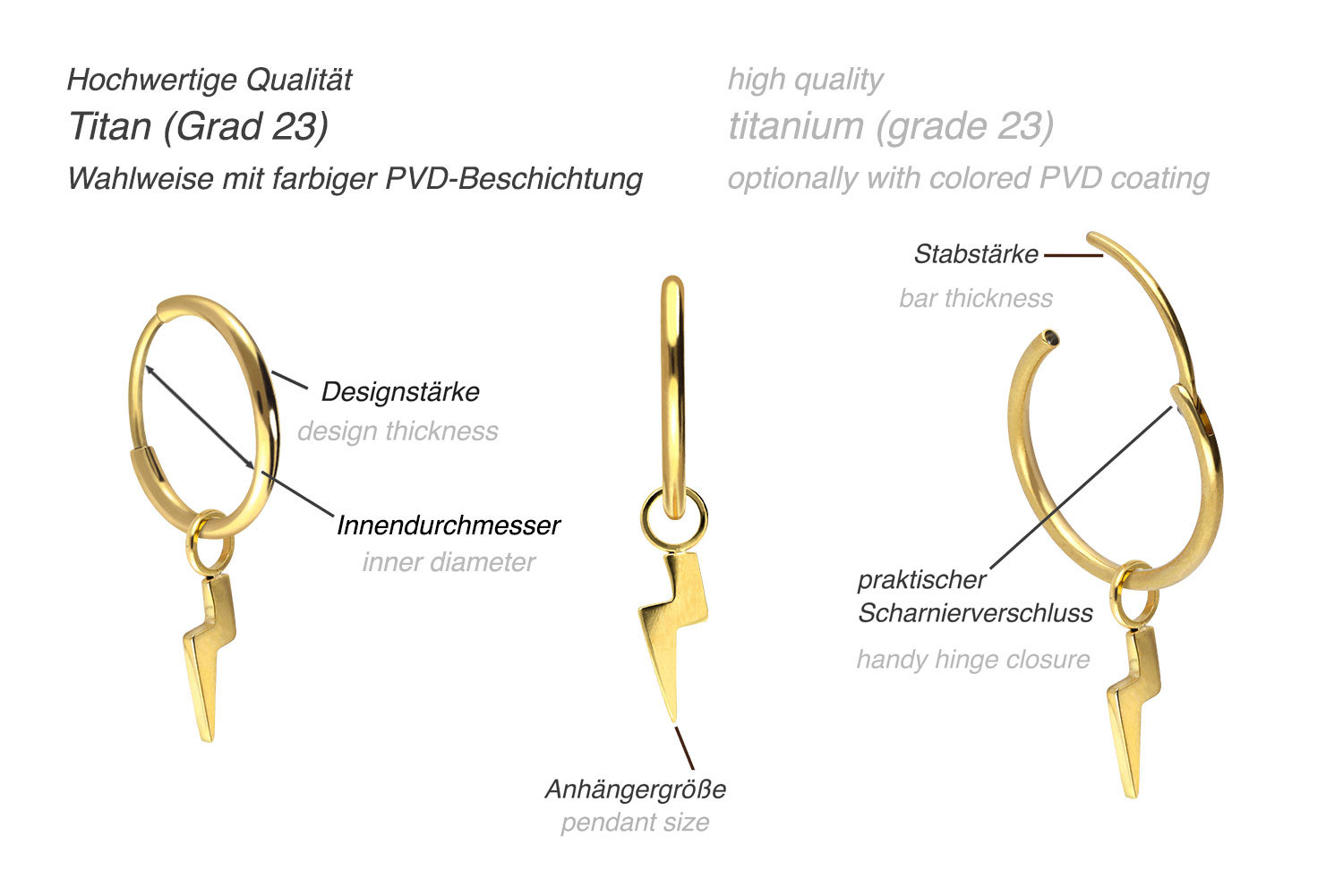 Titanium ear clicker creoles LIGHTNING