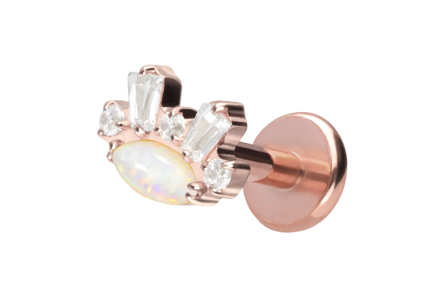 Titanium labret with push fit SYNTHETIC OPAL + CRYSTALS