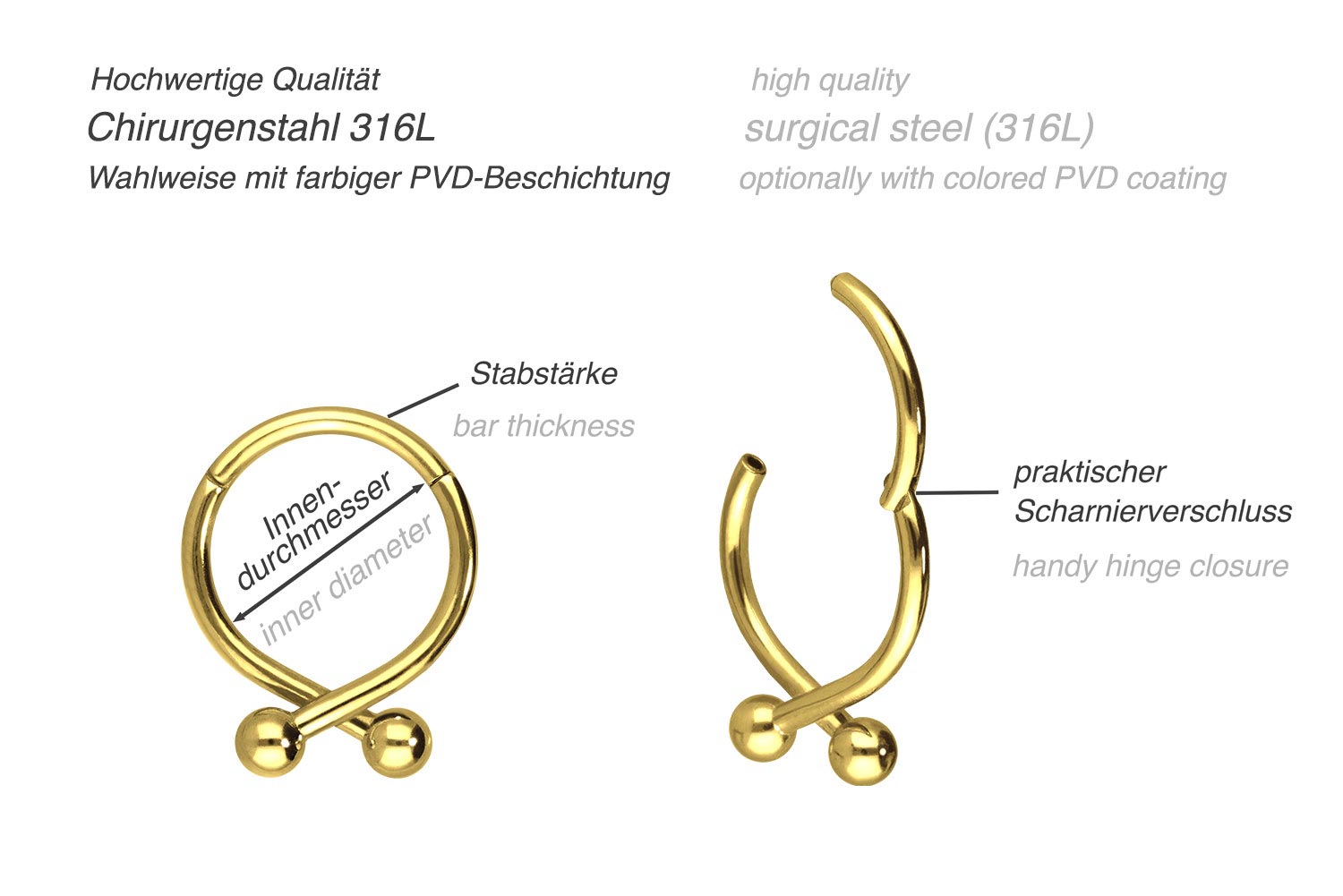 Chirurgenstahl Segmentring Clicker 2 KUGELN