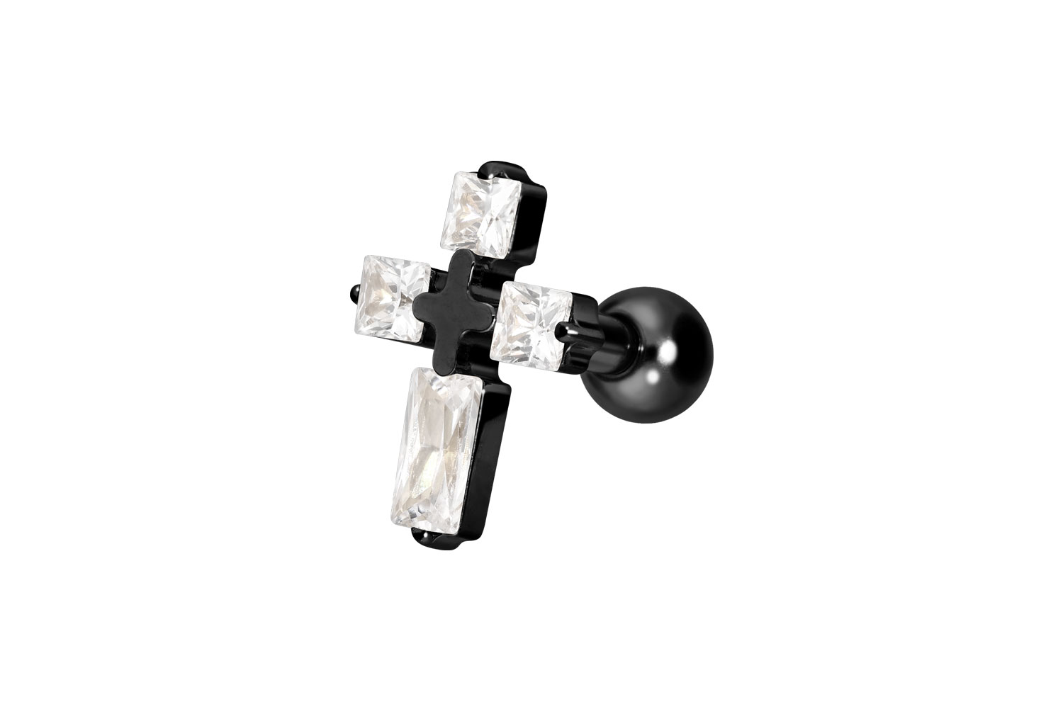 Titanium ear piercing with internal thread CRYSTAL CROSS