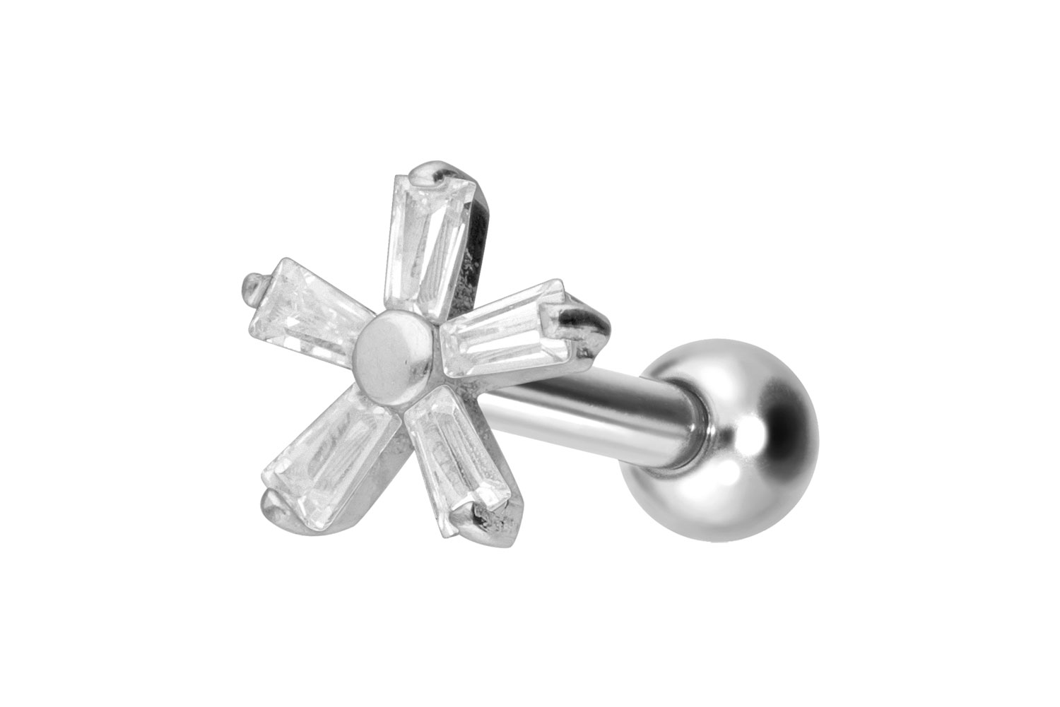 Titanium ear piercing with internal thread CRYSTAL FLOWER