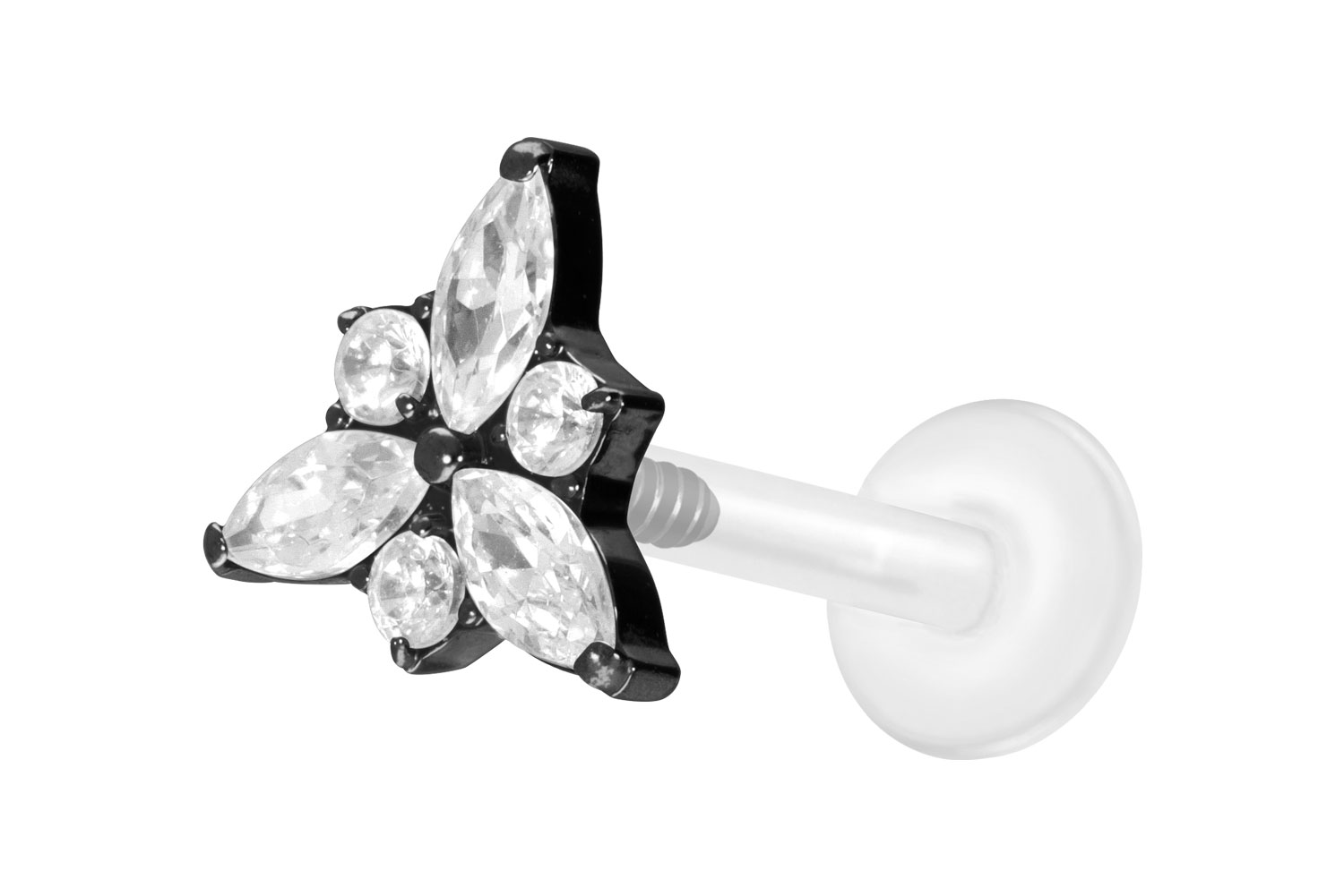 PTFE labret with internal thread + titanium attachment CRYSTAL BLOSSOM