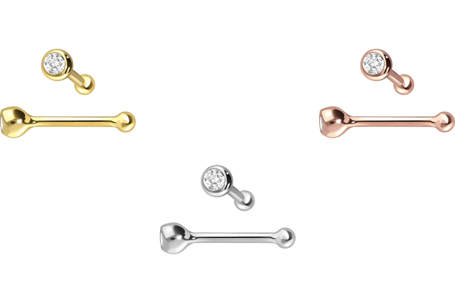 18 Karat Gold Nasenstecker Pin RUNDER KRISTALL