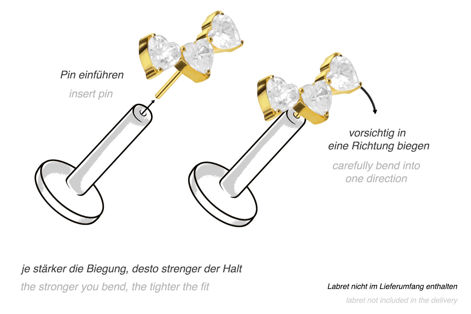 Titan Aufsatz mit Push Pin 3 KRISTALLHERZEN